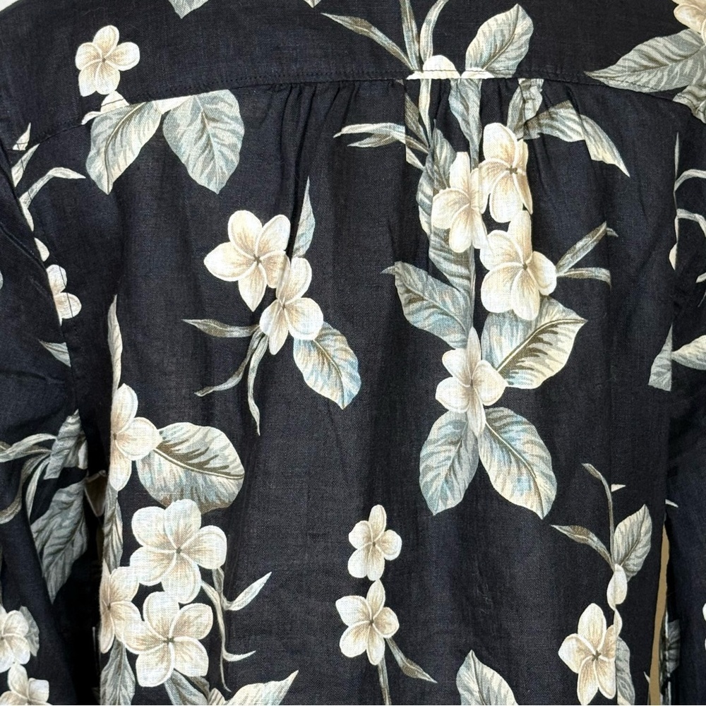 Lands End 100% Linen Black Floral Button-front Shirt Women’s Size Medium (10-12) - Picture 6 of 11